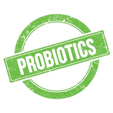 Yeşil grungy yuvarlak vintage pul üzerine PROBIOTICS metin.