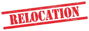 Kırmızı grungy dikdörtgen vintage damga üzerinde RELOCATION metin.