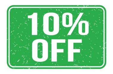 % 10 indirimli, yeşil dikdörtgen mühür işareti üzerine yazılmış kelimeler