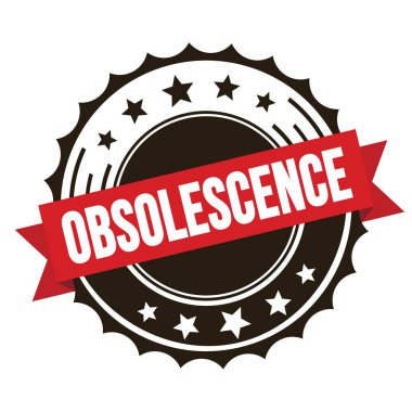Kırmızı kahverengi rozet damgasında OBSOLESANCE metni.