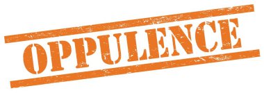 Turuncu grungy dikdörtgen vintage damgalı OPPULENCE metni.