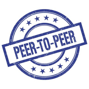 Mavi, yuvarlak, eski kauçuk damga üzerine yazılmış peder- to-peer metni.