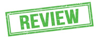 Yeşil grungy vintage dikdörtgen damgalı REVIEW metin.