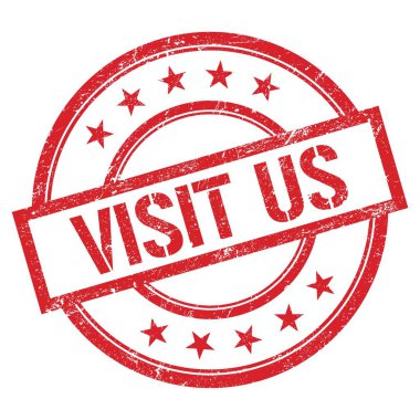 VISIT ABD metin kırmızı yuvarlak vintage kauçuk damga üzerine yazılmış.