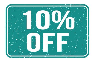 % 10 indirimli, mavi dikdörtgen mühür işareti üzerine yazılmış kelimeler