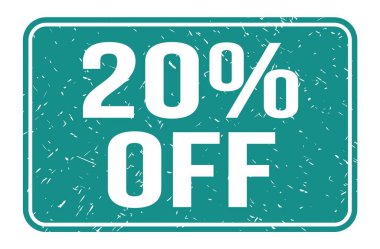 % 20 indirimli, mavi dikdörtgen mühür işareti üzerine yazılmış kelimeler