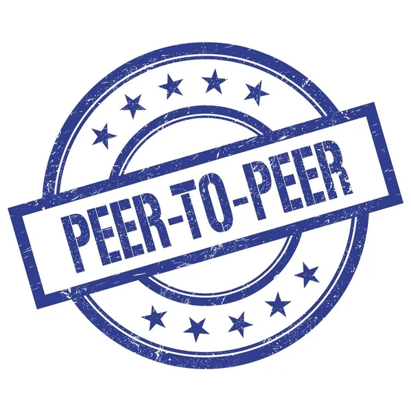 Mavi, yuvarlak, eski kauçuk damga üzerine yazılmış peder- to-peer metni.