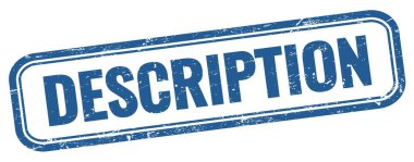 Mavi grungy vintage dikdörtgen damgalı DESCRIPTION metin.