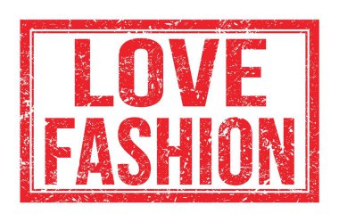 Bayılırım FASHION, kırmızı dikdörtgen mühür işareti üzerine yazılmış kelimeler