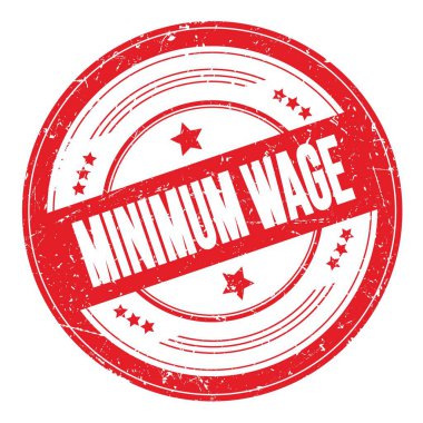 MINIMUM WAGE kırmızı yuvarlak desen damgalı metin.