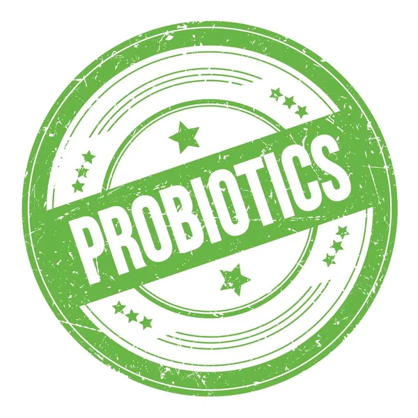 Yeşil yuvarlak grungy doku damgası üzerine PROBIOTICS metni.