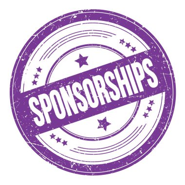 SpONSORSHIPS menekşe çivit yuvarlak desen damgası üzerine metin.