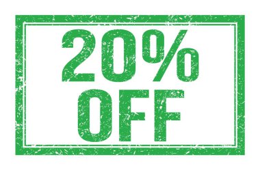 % 20 indirimli, yeşil dikdörtgen mühür işareti üzerine yazılmış kelimeler