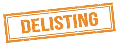 Turuncu grungy vintage dikdörtgen damgalı DELISTING metin.