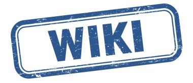 Mavi grungy vintage dikdörtgen damgalı WIKI metni.