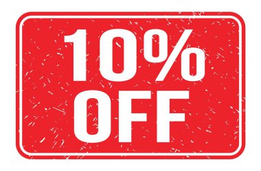 % 10 indirimli, kırmızı dikdörtgen işareti üzerine yazılmış kelimeler