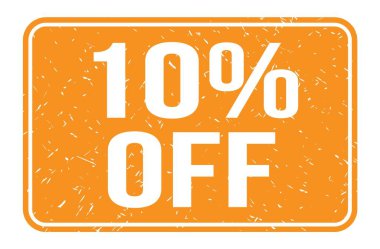% 10 indirimli, turuncu dikdörtgen damga işareti üzerine yazılmış kelimeler.
