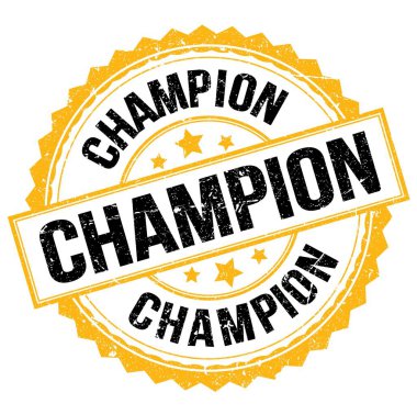CHAMPION metni sarı-siyah yuvarlak pul işareti üzerine yazılmış