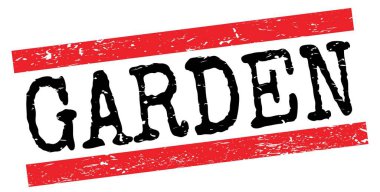 GARDEN metni kırmızı-siyah grungy satır işareti üzerine yazılmış.