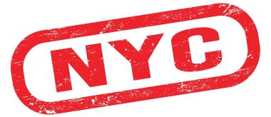 NYC, kırmızı dikdörtgen damga işareti üzerine yazılmış metin.