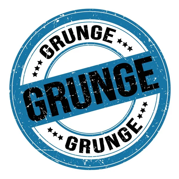 Текст Grunge Написаний Синьо Чорному Круглому Гранжевому Знаку Марки — стокове фото