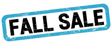 Sonbahar satışı metni mavi-siyah dikdörtgen mühür işareti üzerine yazılmış.