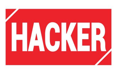 Kırmızı dikdörtgen damga işareti üzerine yazılmış HACKER metni.