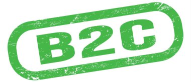 B2C, yeşil dikdörtgen mühür işareti üzerine yazılmış metin.