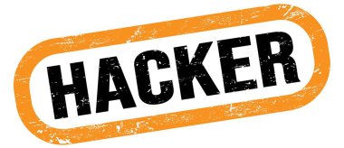 HACKER, turuncu-siyah dikdörtgen işareti üzerine metin.