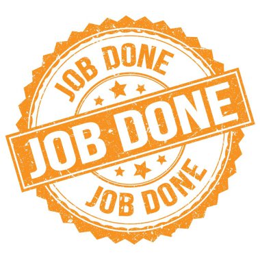 İş bitirme metni turuncu yuvarlak pul işareti üzerine yazılmış