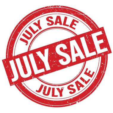 Kırmızı yuvarlak grungy işareti üzerine yazılmış JULY satış metni