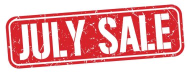 Kırmızı grungy işareti üzerine yazılmış JULY satış metni.
