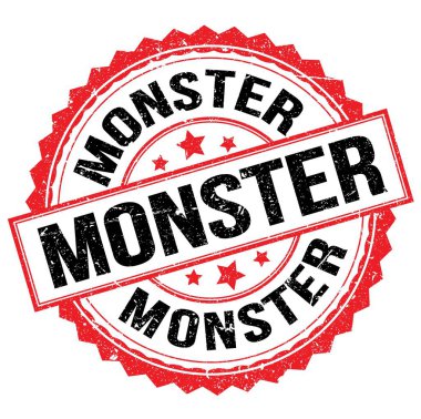 Kırmızı-siyah pul işareti üzerine yazılmış Monster metni