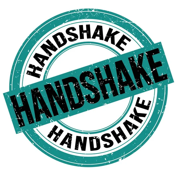 Handshake Text Geschrieben Auf Blau Schwarzem Rundem Grungy Stempelschild — Stockfoto