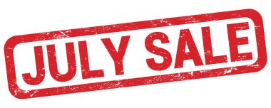 Kırmızı dikdörtgen mühür işareti üzerine yazılmış JULY satış metni.
