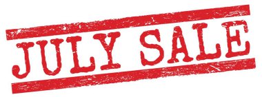Kırmızı grungy satır işareti üzerine yazılmış JULY satış metni.