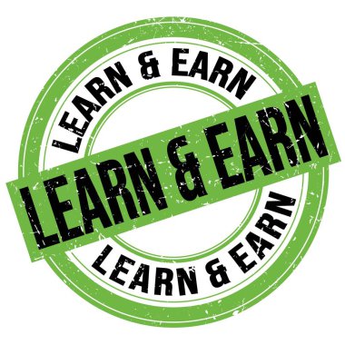 Yeşil-siyah yuvarlak grungy işareti üzerine yazılmış LeARN & EARN metni