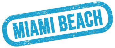 MIAMI BEACH, mavi dikdörtgen mühür işareti üzerinde metin.