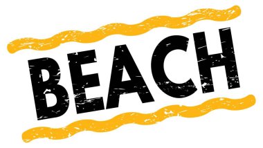 BEACH metni sarı-siyah çizgi işareti üzerine yazılmış.