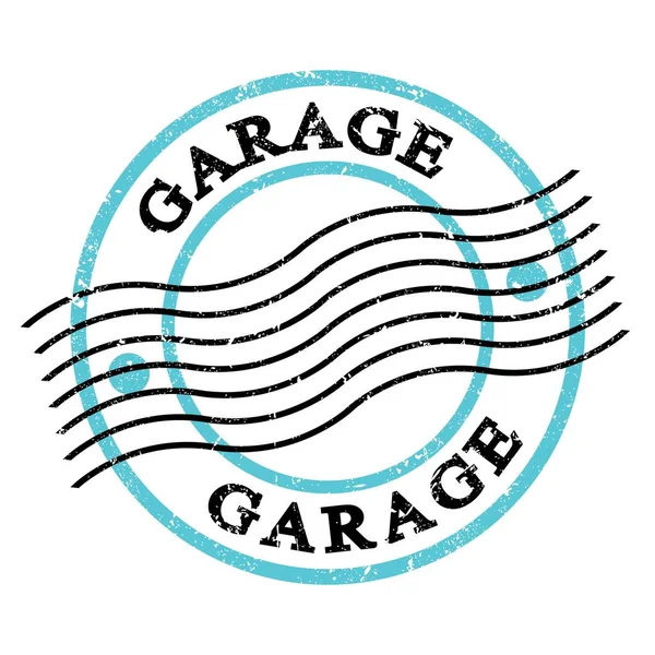 Garage Text Written Blue Black Grungy Postal Stamp — 图库照片