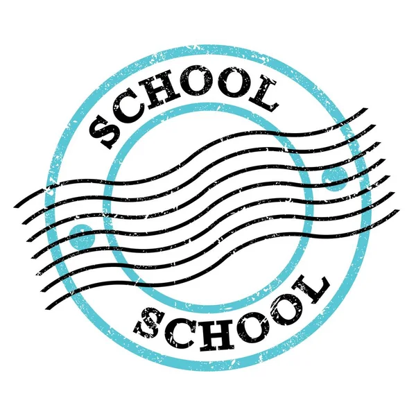 School Text Written Blue Black Grungy Postal Stamp —  Fotos de Stock