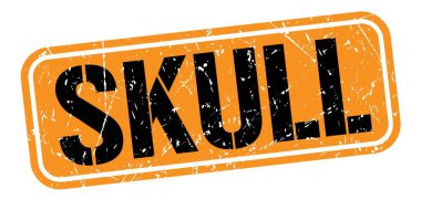 Turuncu-siyah grungy işareti üzerine SKULL metin.