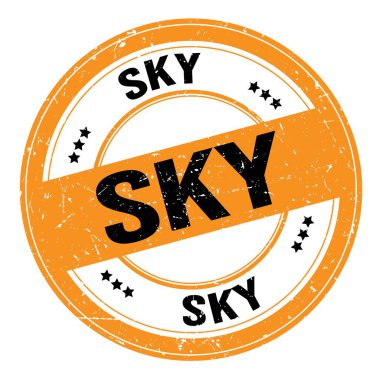 Turuncu-siyah yuvarlak grungy işareti üzerine yazılmış SKY metni