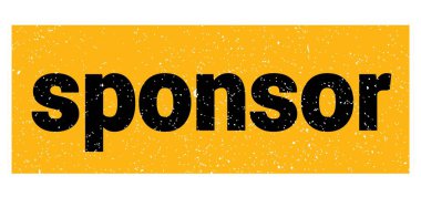 sponsor text written on yellow-black grungy stamp sign.