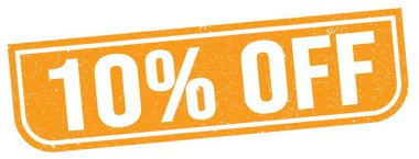 Turuncu grungy işareti üzerine yazılmış% 10 indirimli metin.
