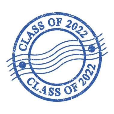 2022 Sınıfı, mavi grungy posta pulu üzerine yazılmış metin.