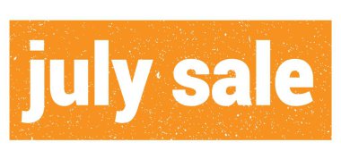 Turuncu grungy damga işareti üzerine yazılmış Temmuz satışı metni.