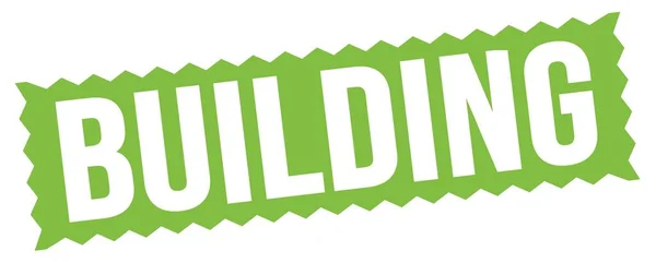 Building Text Written Green Zig Zag Stamp Sign — Zdjęcie stockowe