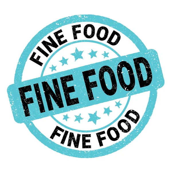 Fine Food Texto Escrito Azul Negro Signo Sello Grungy — Foto de Stock