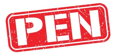 Kırmızı grungy mühür işareti üzerine yazılmış PEN metni.